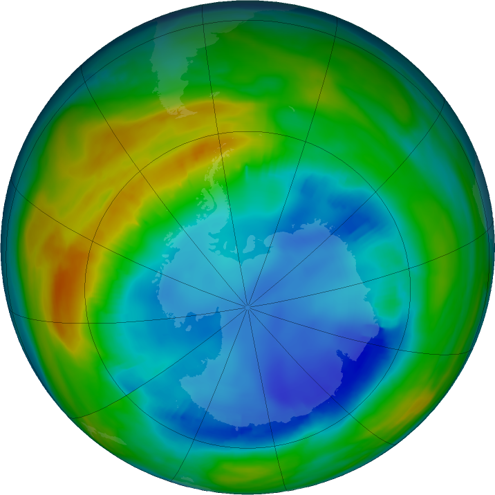 Antarctic ozone map for 09 August 2016